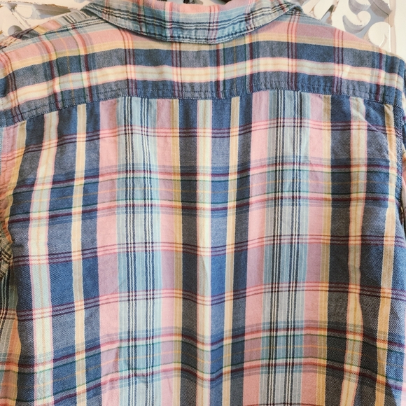 THE MORGAN FACTORY UPCYCLED PLAID LONG SLEEVE TOP BUTTUN DOWN SIZE MEDIUM - Picture 12 of 14